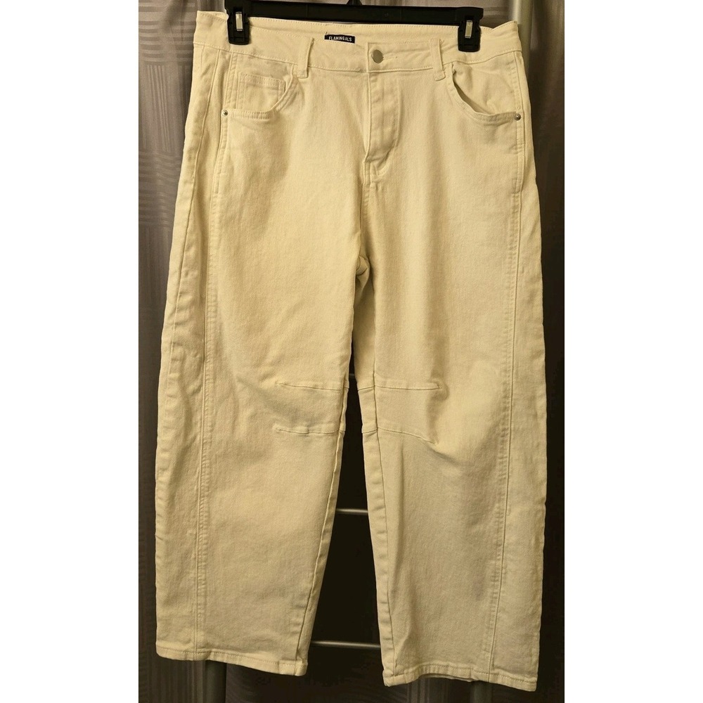 Flamingals Womens Capris Size XL Solid White Wide Leg Casual Cotton 32x25 *Flaw*